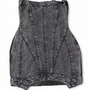 PLT Pretty Little Thing Denim Mini Dress in Acid Washed Black size 2